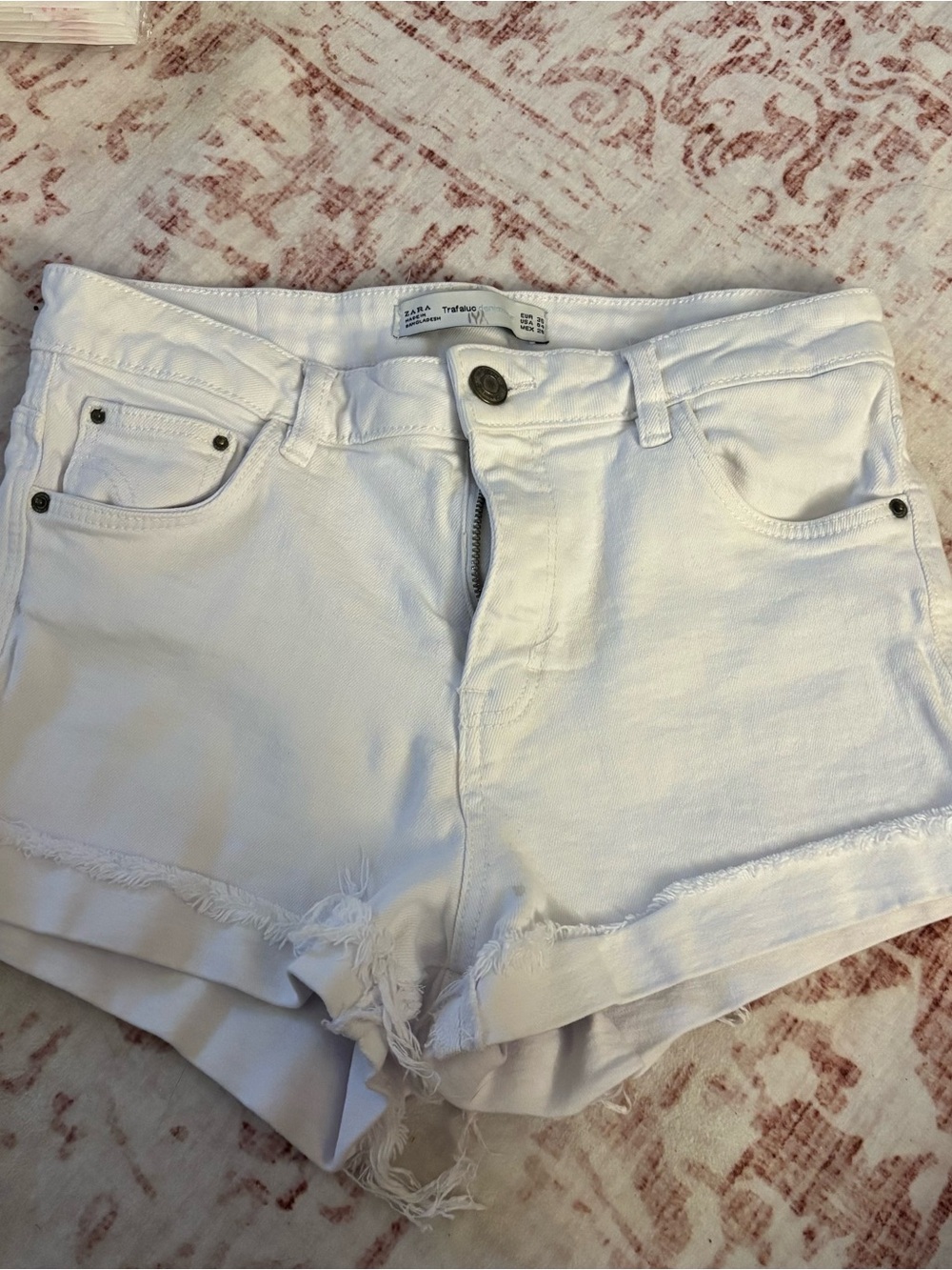 ZARA White Denim Frayed Hem Women's Shorts